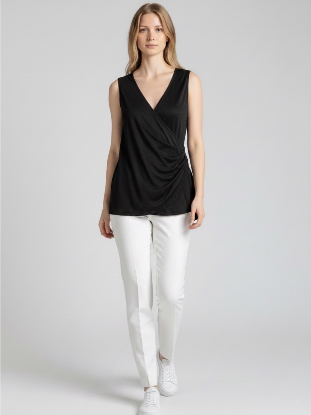 WORTH Women's black sheer cashmere Surplice Top in Black Size P flowy stretch